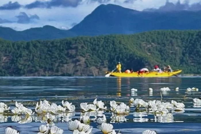 瀘沽湖 乘遊船,能近距離地欣賞瀘沽湖面的水性楊花
