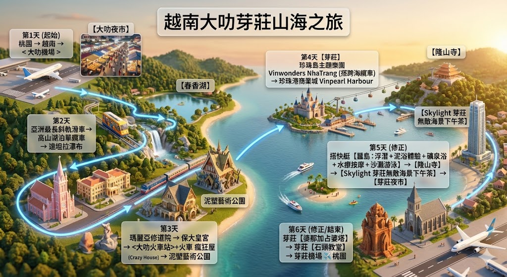 大叻芽莊旅遊路線圖