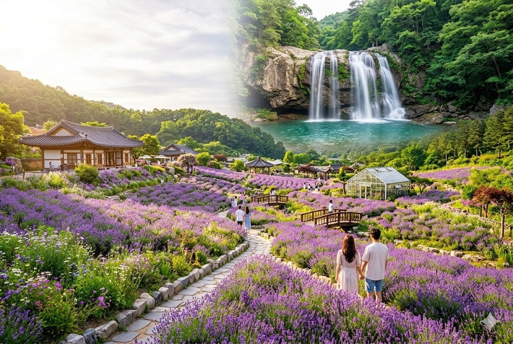 1.京畿道薰衣草與花海秘境 香草島樂園 與鴿子囊瀑布